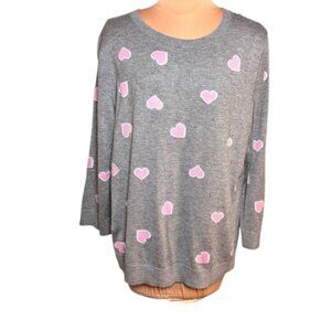 Talbots Gray Heart Crewneck Sweater Knit Sweater Size XL NWT